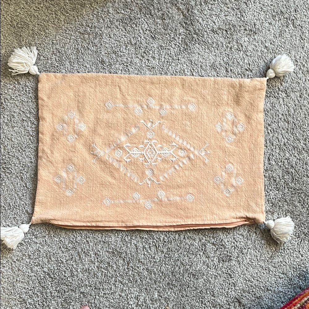 Elegant Peach and White Embroidered Cushion Cover